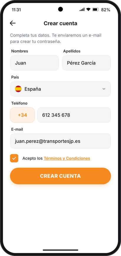 Pantalla Crear cuenta de la APP VIGILO GPS