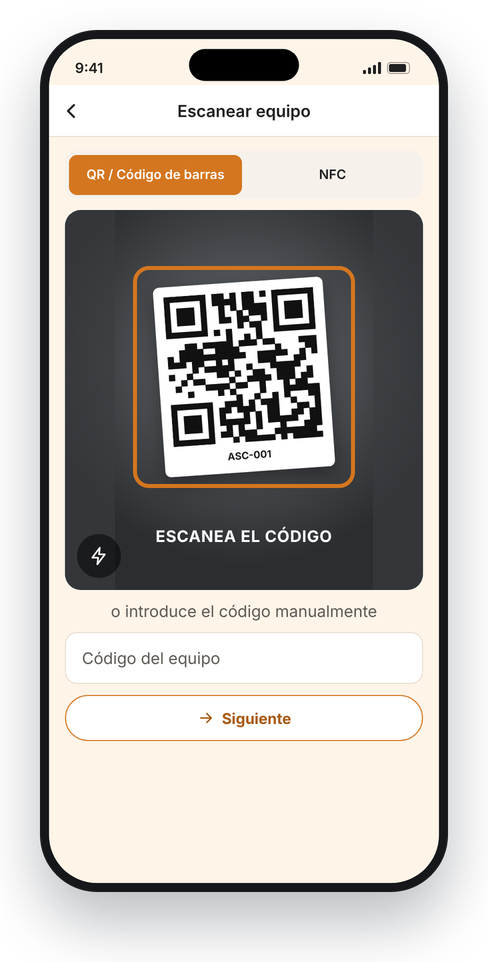Escaneo del código QR de un equipo