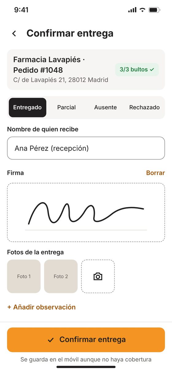 Confirming a delivery with signature and photos
