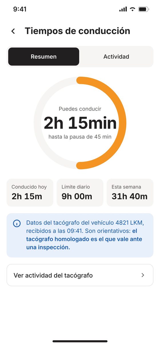 Tiempos de manejo en la app